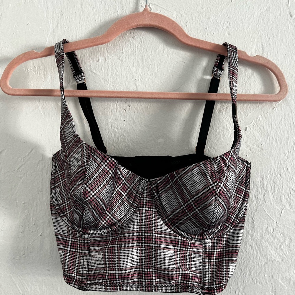 Victoria's Secret Black & Pink Plaid Bustier Top